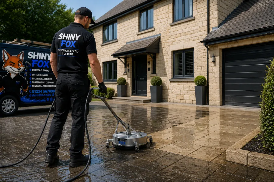 Driveway being pressure washed