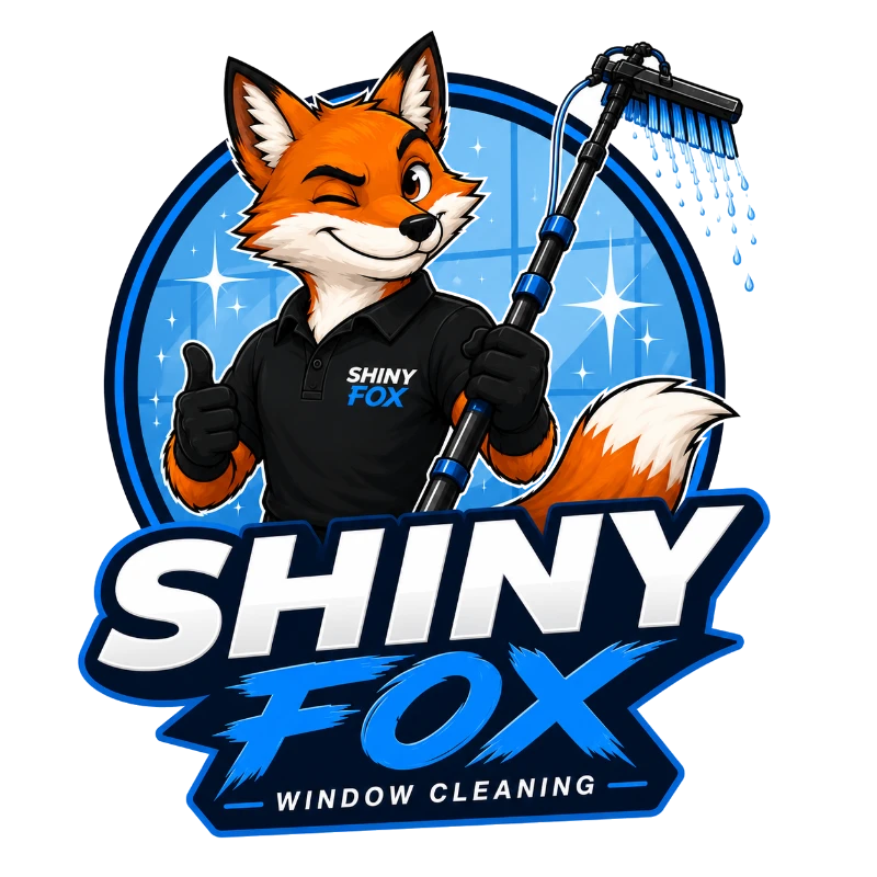 Shiny Fox Window Cleaning — fox mascot with water-fed pole